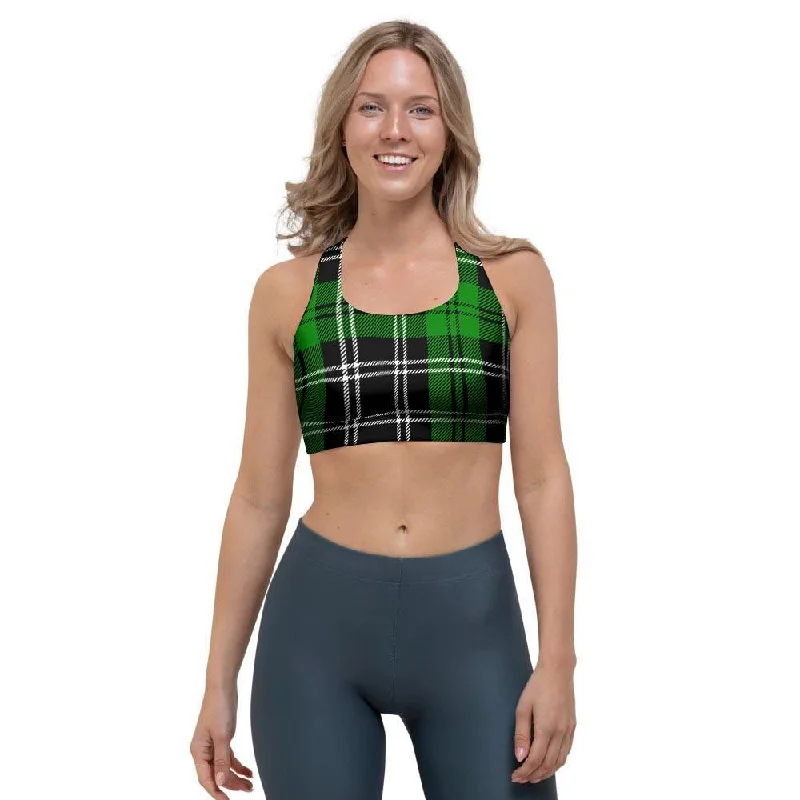 Green Plaid Tartan Print Sports Bra Cozy Wire-Free Bra