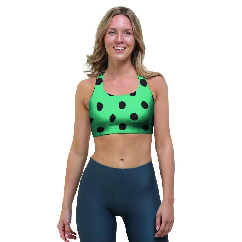 Green Polka Dot Sports Bra Feminine Lace Bra