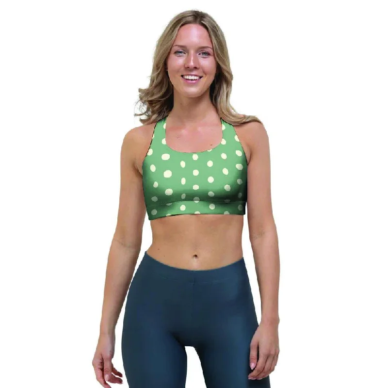 Green Sage Polka Dot Sports Bra Comfortable Lounge Bra
