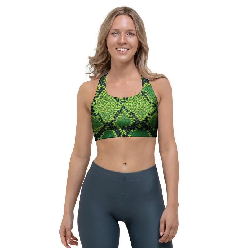 Green Snakeskin print Sports Bra Sporty Wireless Bra