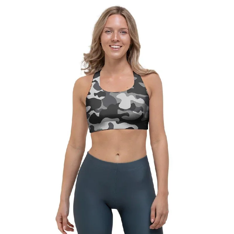 Grey Camouflage Print Sports Bra Seamless Sports Bra