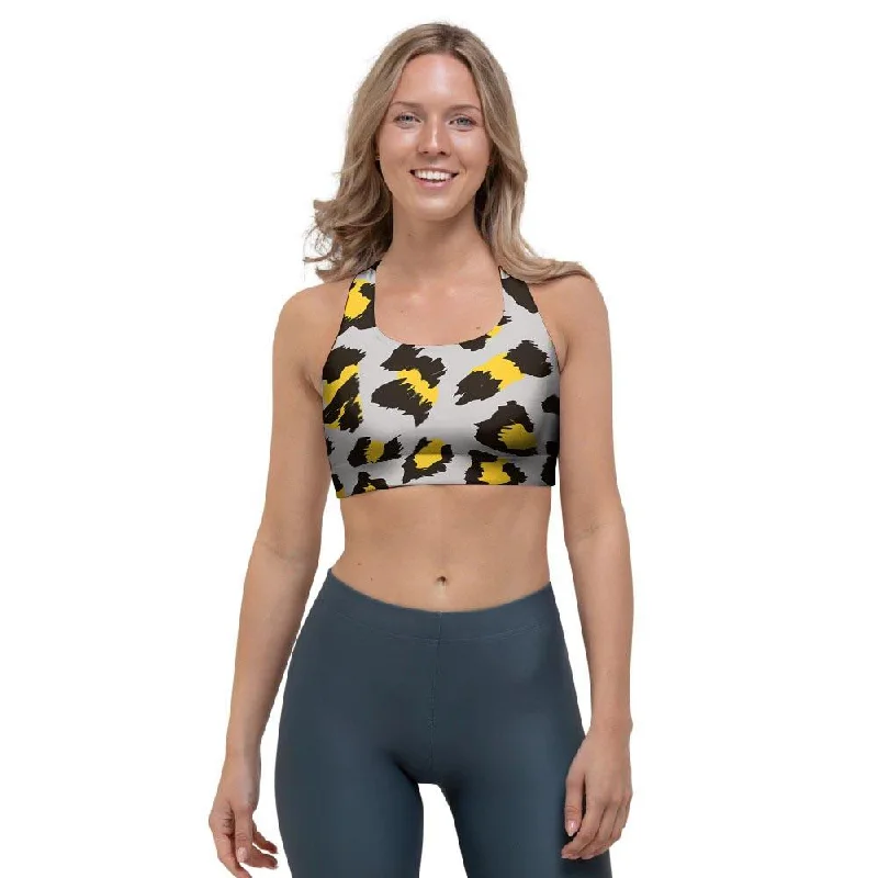 Grey Leopard Sports Bra Chic Satin Bra