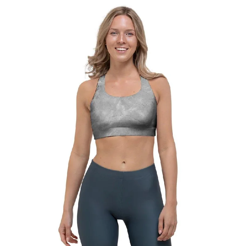 Grey Marble Sports Bra Soft Lace Bra