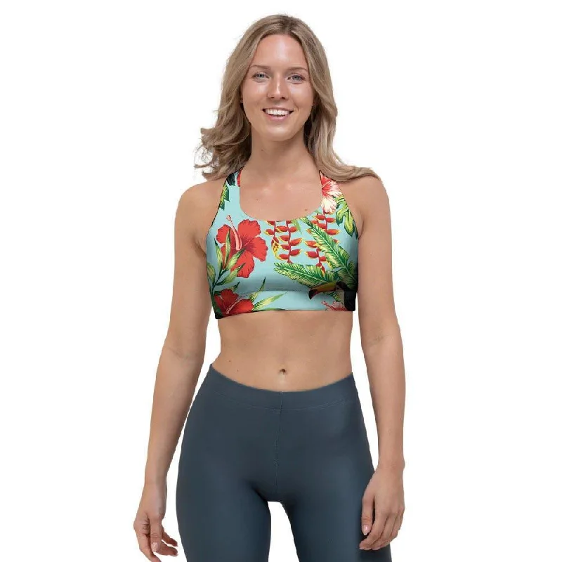 Hawaiian Bird Floral Print Sports Bra Smooth Fit Bra