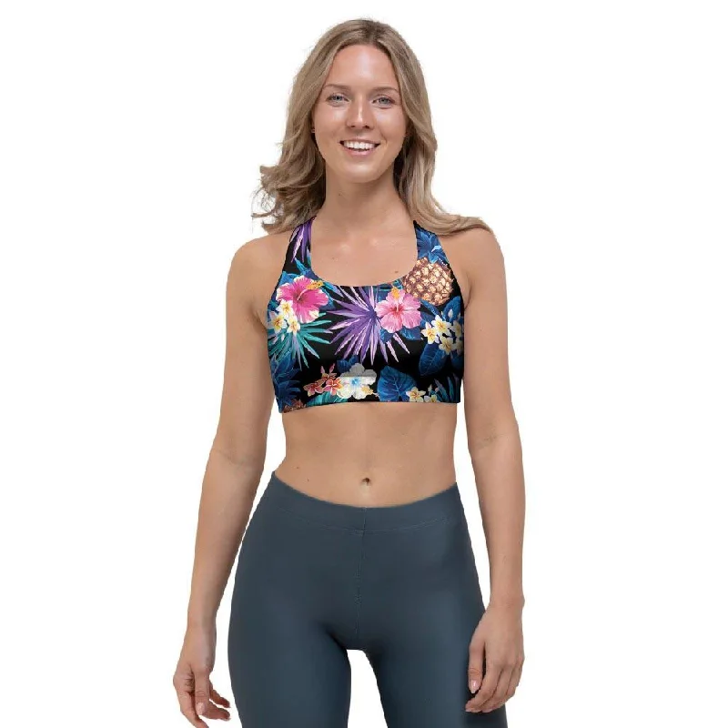 Hawaiian Floral Pineapple Print Sports Bra Cotton Comfort Bra