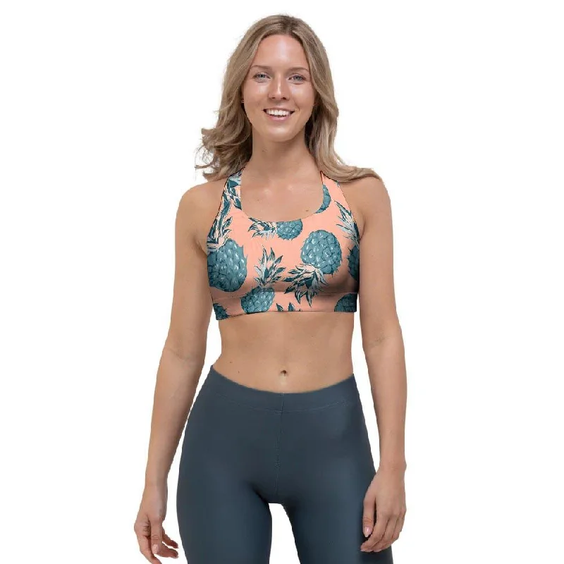 Hawaiian Neon Pineapple Print Sports Bra Elegant Satin Bralette