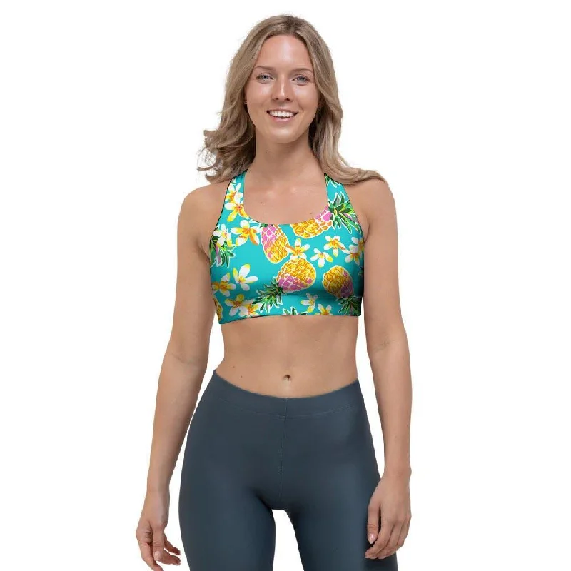 Hawaiian Pineapple Print Sports Bra Active Support Bra