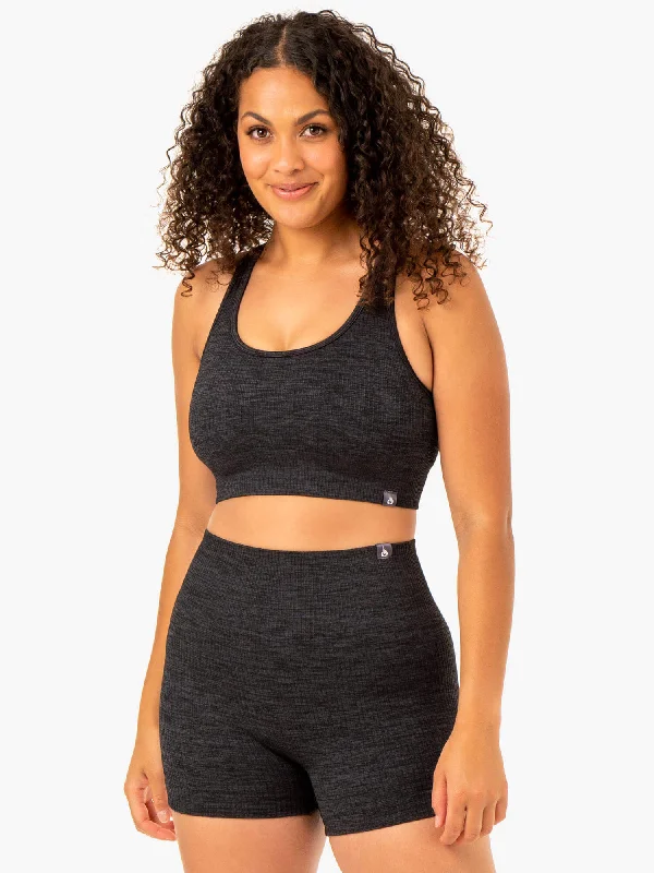 Rib Seamless Sports Bra - Black Marl Breathable Comfort Bra