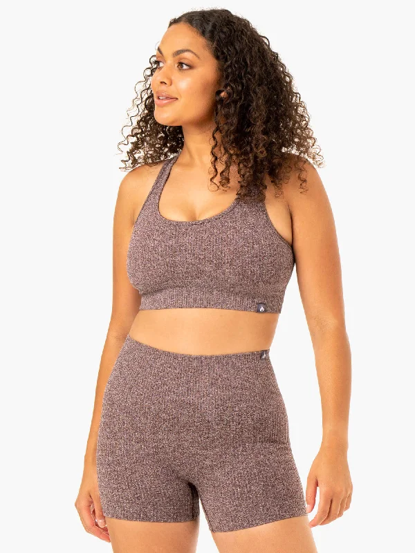 Rib Seamless Sports Bra - Chocolate Marl Full Coverage Bralette