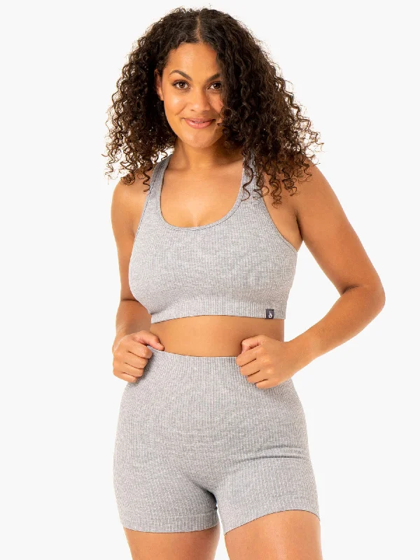 Rib Seamless Sports Bra - Light Grey Marl Sporty Wireless Bra