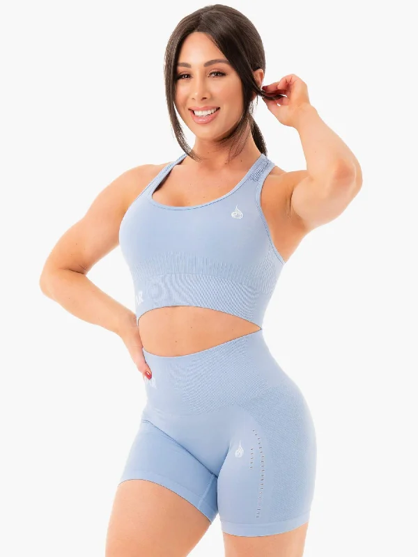 Seamless Staples Sports Bra - Denim Blue Marl Stretchy Wireless Bra