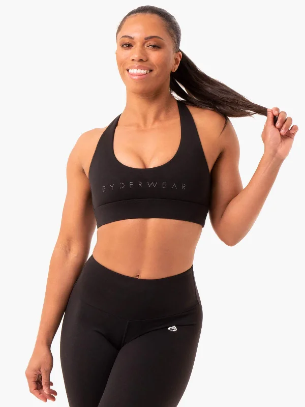 Staples Cross Over Sports Bra - Black Smooth Stretch Bra