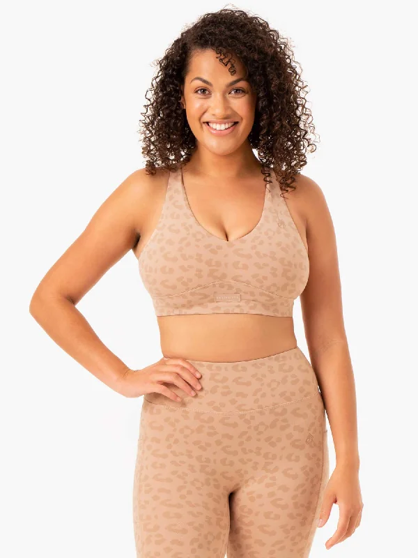 Ultra V-Neck Sports Bra - Tan Leopard Stylish Strapless Bra