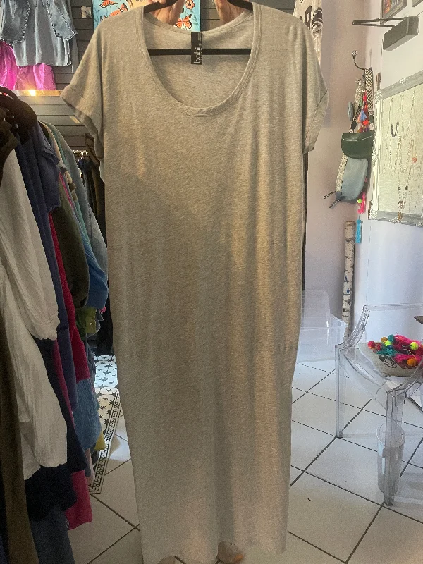 100% Cotton Relaxed Fit T Shirt Maxi Dress  - Grey Cozy Maxi Dress with Slit