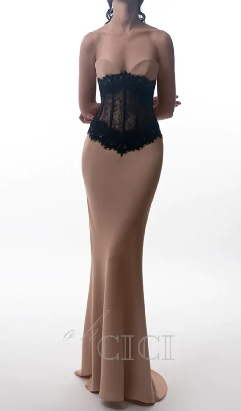 ADELE CREPE LACE CORSET MAXI DRESS IN BEIGE Trendy Printed Maxi Dress