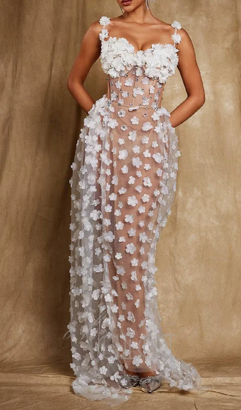ADELE SPAGHETTI FLOWER CORSET MAXI DRESS IN WHITE Fashionable Chiffon Maxi Dress