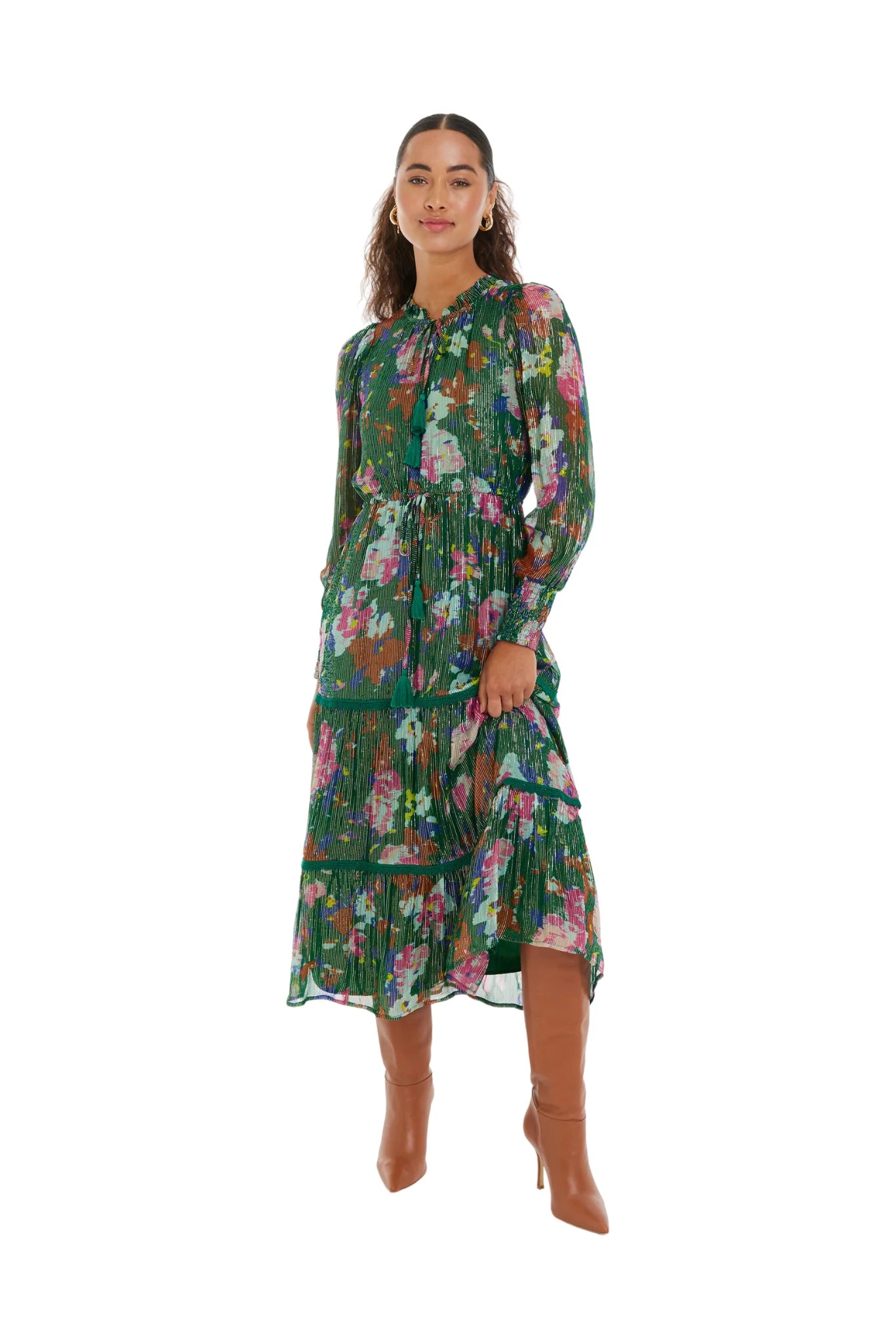 ALLISON Metallic Winston Maxi Dress - Poppy Stylish Maxi Dress with Frills