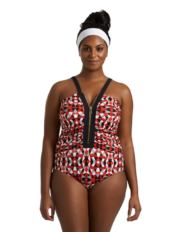 Always For Me Red Plus Size Lola Zip Front One Piece Swimsuit Sexy Cutout Swimsuit