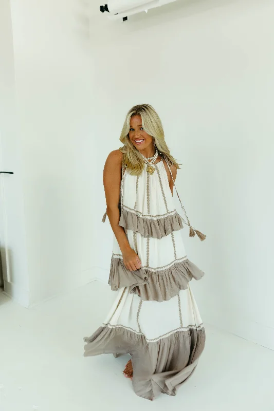 April Maxi Dress - Ivory/Taupe Classic A-Line Maxi Dress