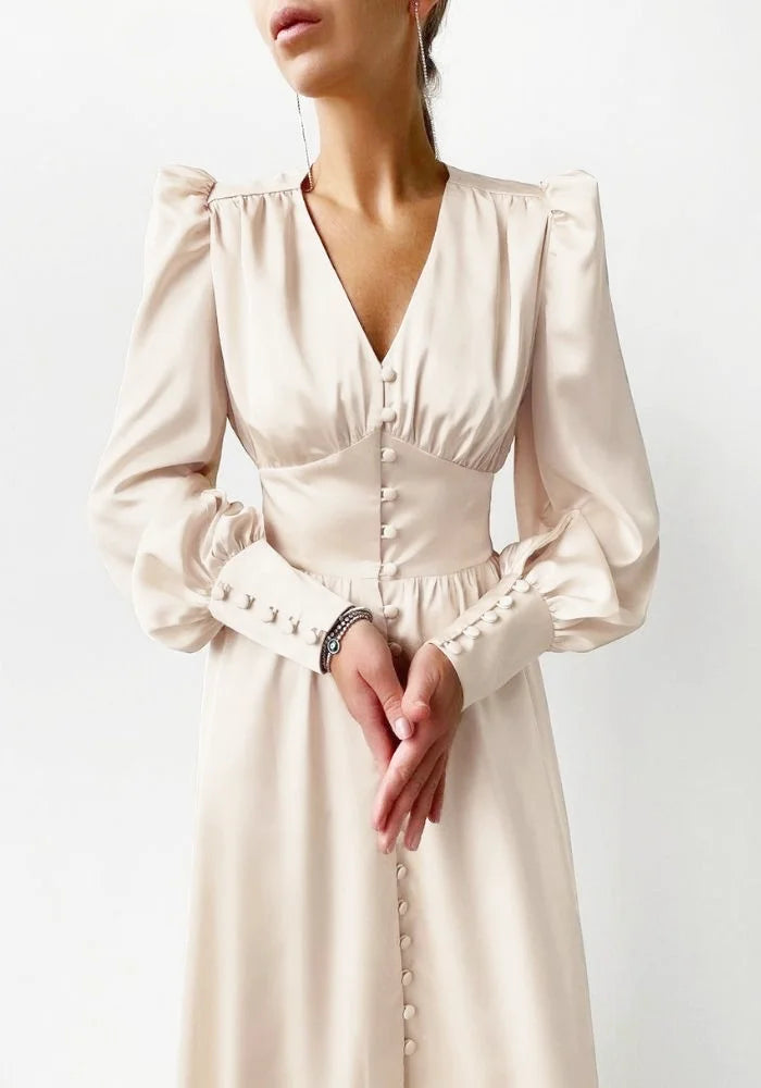 Beige Satin Maxi Dress Stylish Longline Maxi Dress