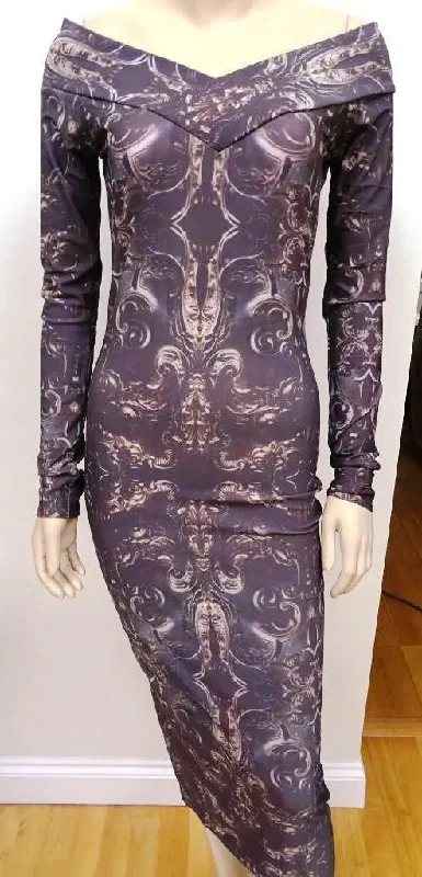 BITCHING & JUNK FOOD ladies scroll print body con maxi dress MEDIUM 10 PUNK GOTH Comfortable Cotton Maxi Dress BITCHING & JUNK FOOD ladies scroll print body con maxi dress MEDIUM 10 PUNK GOTH Comfortable Cotton Maxi Dress