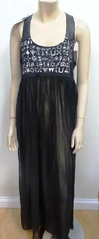 BITCHING & JUNKFOOD ladies black motif maxi dress UK 10 GOTH PUNK ROCK MEDIUM Elegant Maxi Dress with Lace BITCHING & JUNKFOOD ladies black motif maxi dress UK 10 GOTH PUNK ROCK MEDIUM Elegant Maxi Dress with Lace