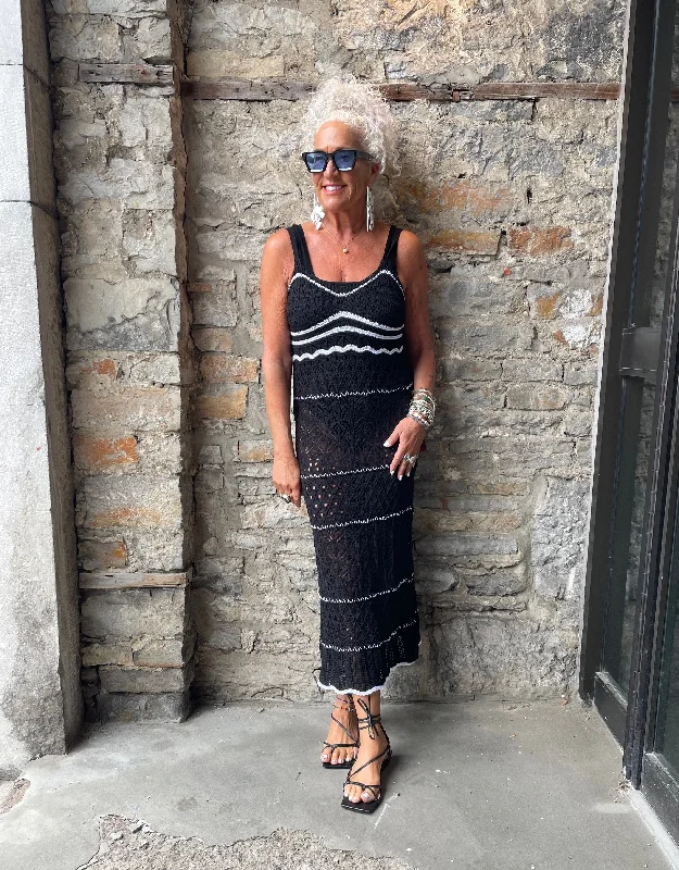 Black and White Crochet Maxi Dress Cozy Wrap Maxi Dress