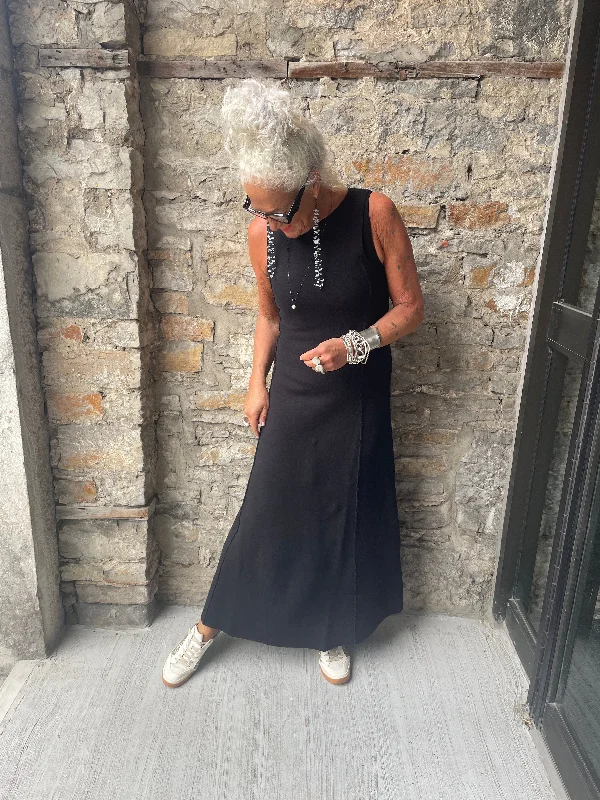 Black A line  Knit Sleeveless Maxi Dress Comfortable Ruffle Maxi Dress