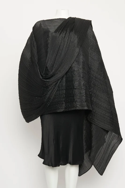 Black Preowned Poncho Maxi Dress Chic Button-Up Maxi Dress