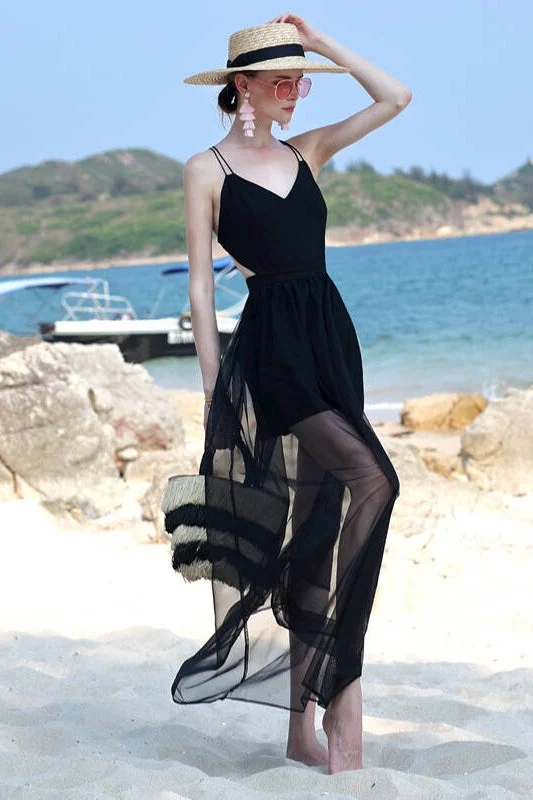 Black Tulle Maxi Dress Chic Off-Shoulder Maxi Dress