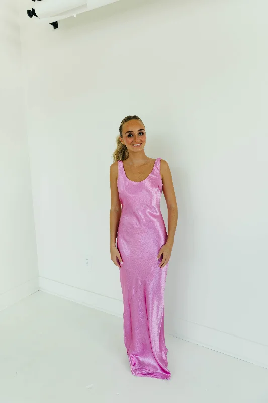 Make It Shine Maxi Dress - Magenta Elegant Lace-Up Maxi Dress
