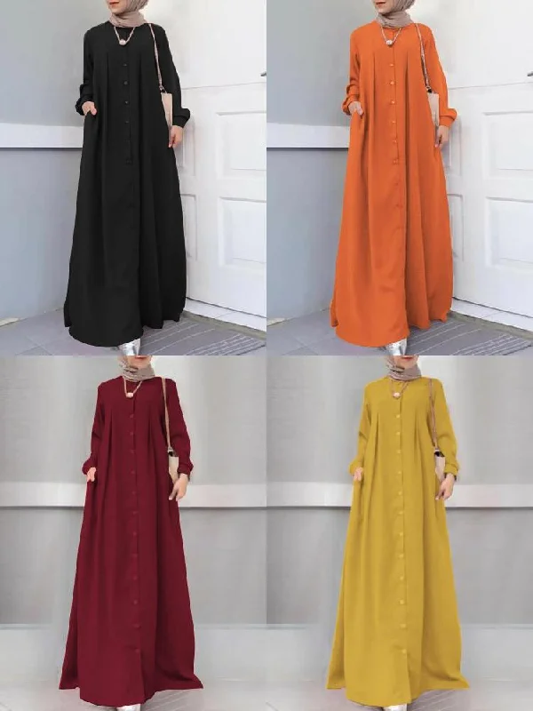 Button Front Kaftan Robe Long Sleeve Shirt Pocket Women Maxi Dress Elegant Maxi Dress with Lace Button Front Kaftan Robe Long Sleeve Shirt Pocket Women Maxi Dress Elegant Maxi Dress with Lace