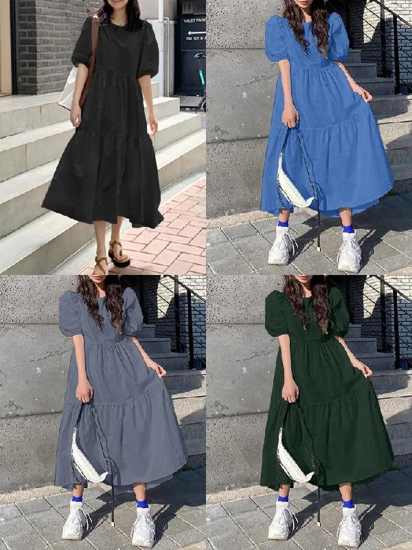 Casual Dress For Women Pure Color Pleated Women Maxi Dress Classic A-Line Maxi Dress Casual Dress For Women Pure Color Pleated Women Maxi Dress Classic A-Line Maxi Dress