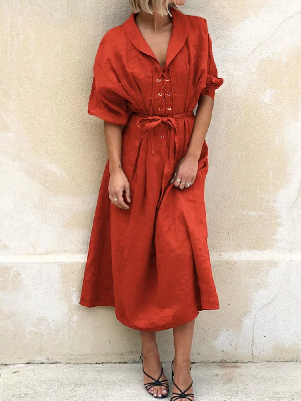 Casual Lapel Corn-strap Lantern Sleeve Mustard Yellow Women Maxi Dress Cozy Maxi Dress with Slit Casual Lapel Corn-strap Lantern Sleeve Mustard Yellow Women Maxi Dress Cozy Maxi Dress with Slit