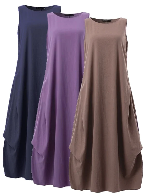 Casual Loose Solid Cotton Maxi Dresses Fashionable Open-Back Maxi Dress