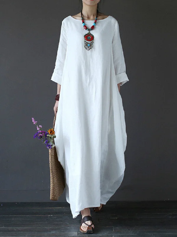 Casual Women Maxi Dress Loose Pure Color Baggy 3/4 Sleeve Comfortable Maxi Dress with Sleeves Casual Women Maxi Dress Loose Pure Color Baggy 3/4 Sleeve Comfortable Maxi Dress with Sleeves