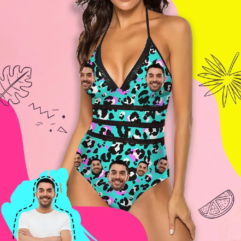 Custom Face Blue Style Swimsuit Personalized Women's New Strap One Piece Bathing Suit Birthday Gift For Her Beachy Ruffle Bikini Custom Face Blue Style Swimsuit Personalized Women's New Strap One Piece Bathing Suit Birthday Gift For Her Beachy Ruffle Bikini