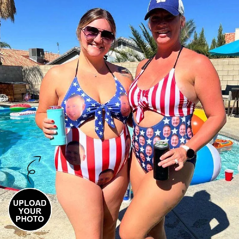 #AmericanFlagswimsuit#Independence Day-Custom Face Flag Swimsuit Personalized Women's Backless Bow One Piece Bathing Suit Celebrate Holiday Lace Back Bikini #AmericanFlagswimsuit#Independence Day-Custom Face Flag Swimsuit Personalized Women's Backless Bow One Piece Bathing Suit Celebrate Holiday Lace Back Bikini