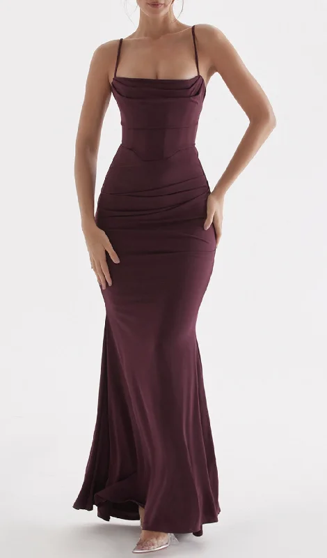 DARK CHERRY CORSET MAXI DRESS Stylish Empire Waist Maxi Dress
