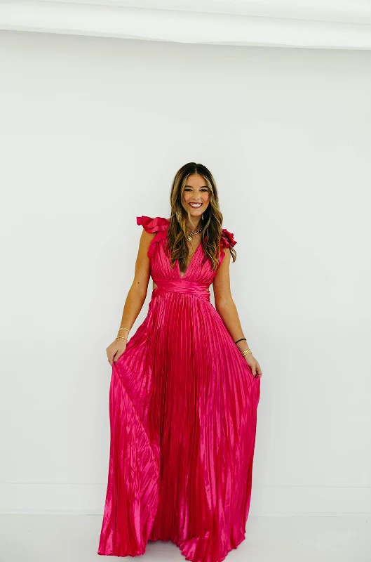 Donna Maxi Dress - Hot Pink Trendy Floral Print Maxi Dress