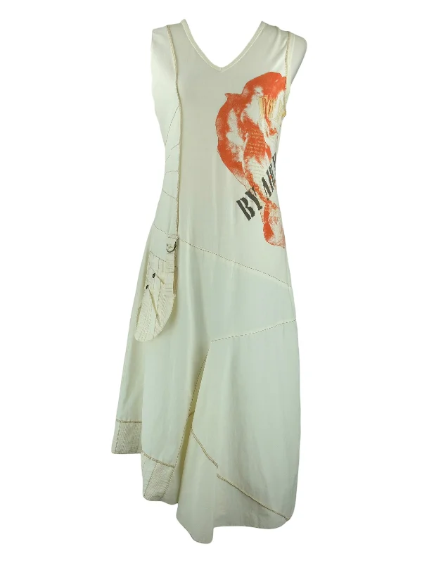 Vintage 2000s Y2K Subversive Asymmetrical Grunge White & Orange Sleeveless Tank Maxi Dress with D-Ring Detail | Size M Elegant Tiered Maxi Dress