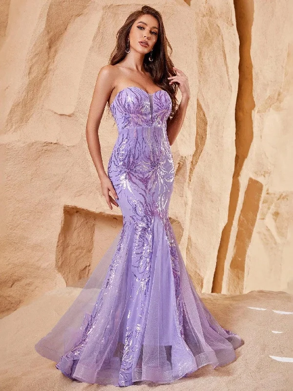 Elegant Tube Mesh Insert Sequin Mermaid Maxi Dress Comfortable Bohemian Maxi Dress