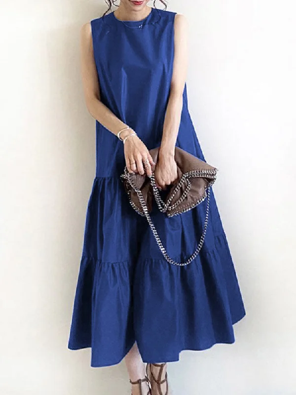 Fashion Dress For Women O-neck Casual Layered Maxi Dress Stylish V-Neck Maxi Dress