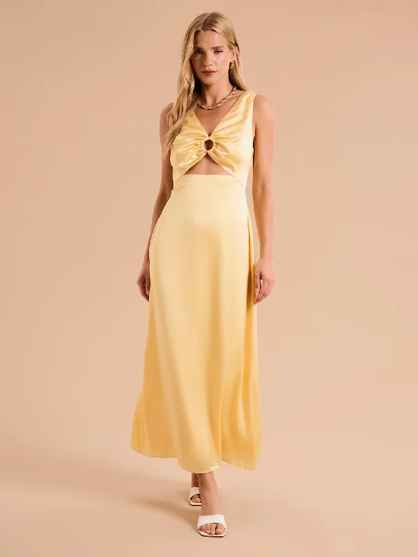 Fredricka Maxi Dress in Lemon Yellow Stylish Boho Maxi Dress