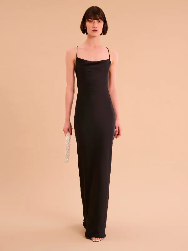 Ginny Maxi Dress in Black Fashionable Halter Neck Maxi Dress
