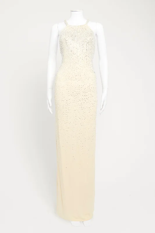Gold-Tone Preowned Embellished Maxi Dress Elegant Wraparound Maxi Dress