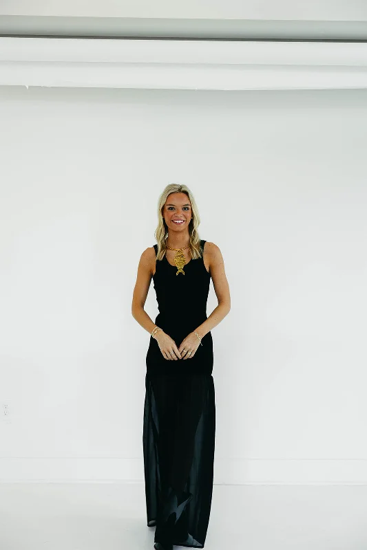 Half and Half Maxi Dress - Black Cozy Open-Back Maxi Dress