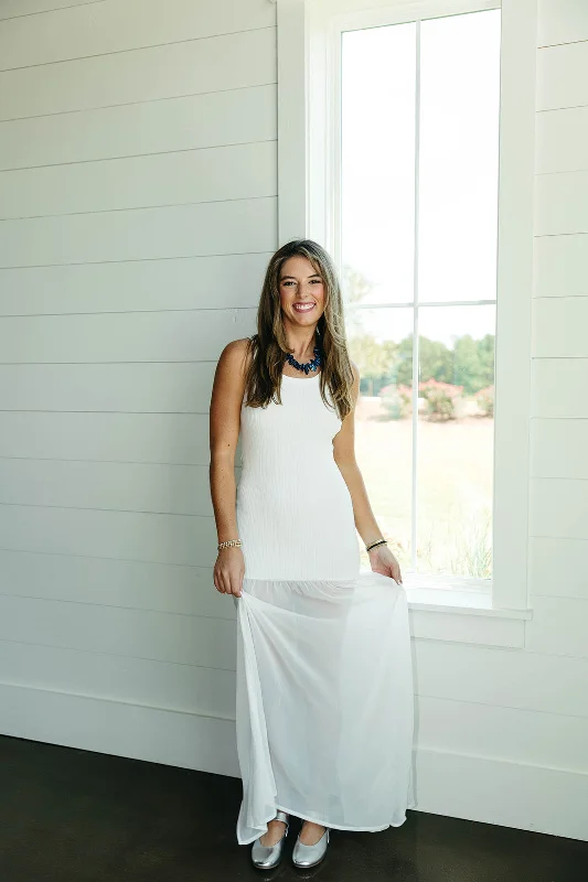 Half and Half Maxi Dress - White Fashionable Off-Shoulder Maxi Dress