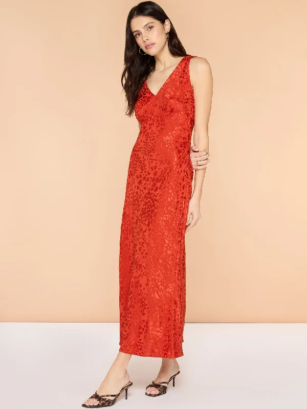 Iris Maxi Dress in Brick Orange Cozy Spaghetti Strap Maxi Dress