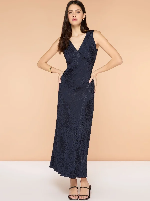 Iris Maxi Dress in Navy Fashionable Off-Shoulder Maxi Dress